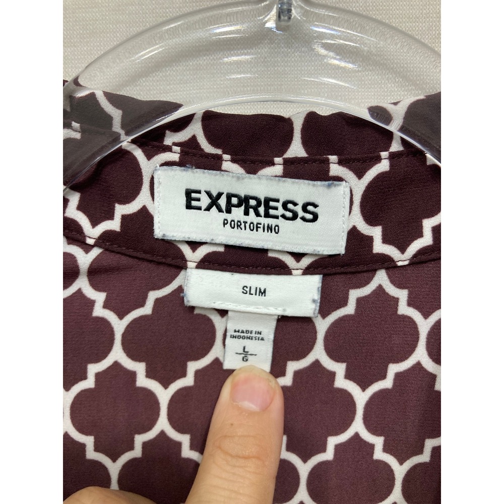 Express Portofino Slim Shirt Large Burgundy Geometric Button Down Office - Picture 2 of 7